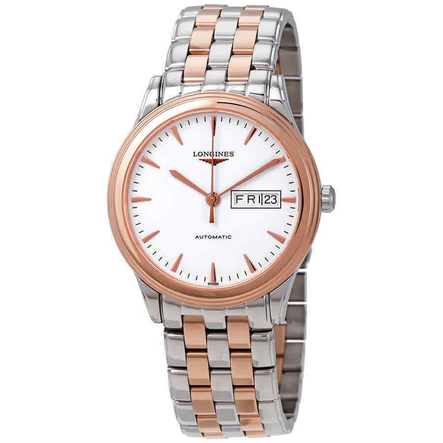 Longines Flagship Automatic White Dial Men`s Watch L4.899.3.92.7 - Dial: White, Band: Silver, Pink, Bezel: Pink