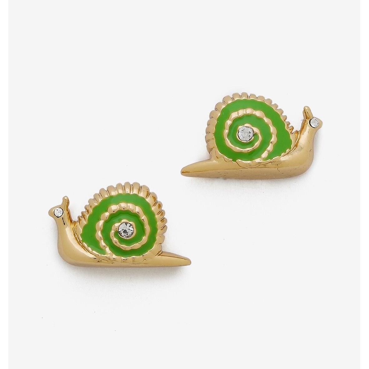 Kate Spade Green Lawn Party Snail Stud Earrings 14 K Gold Fill Green