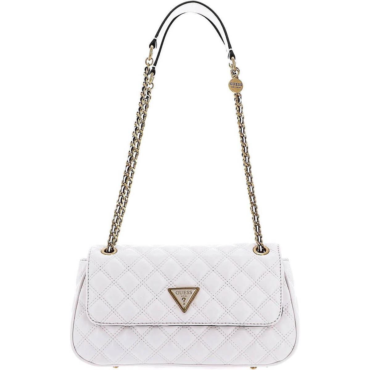 Guess Leather Giully Convertible Crossbody Flap Womens Bag In Ivory