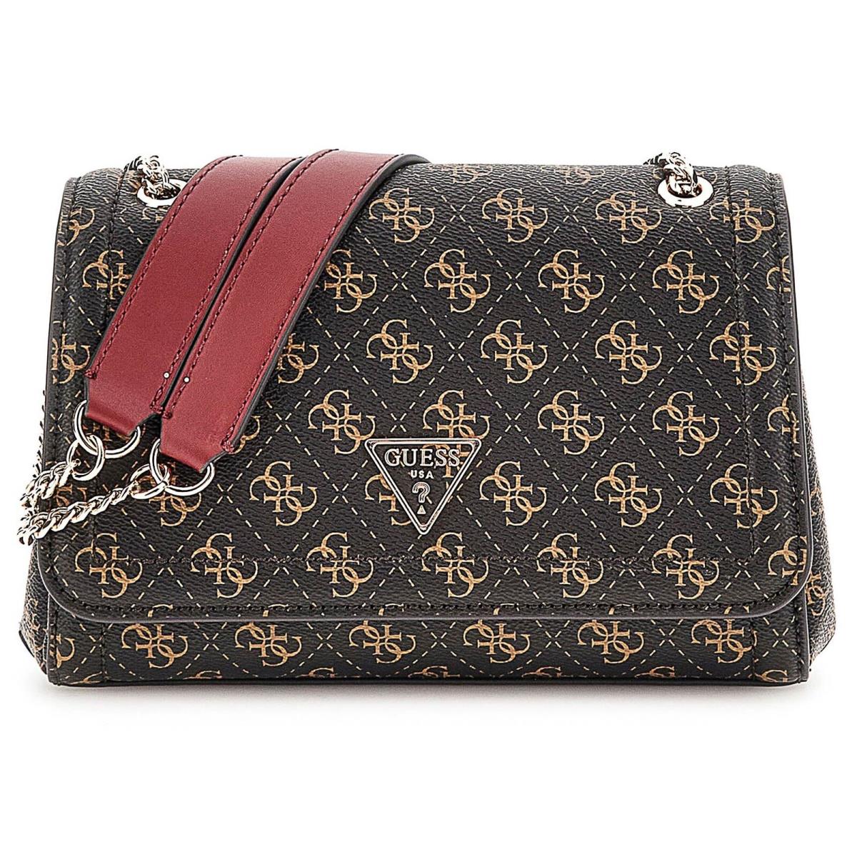 Guess Noelle Convertible Crossbody Flap Hand Womens Bag In Brown