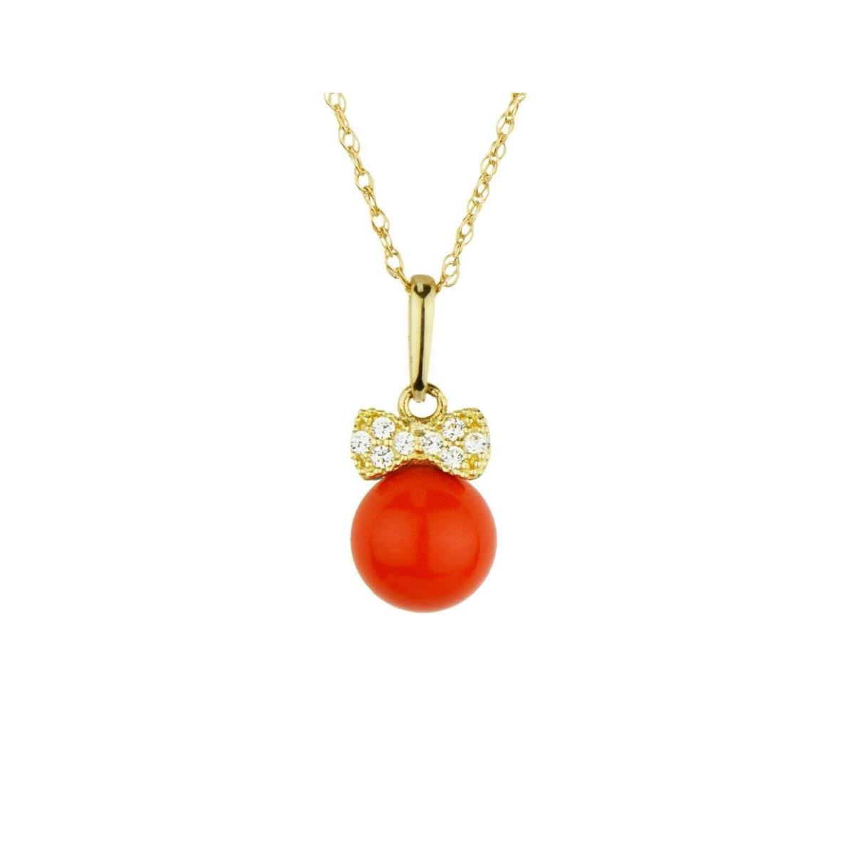 Swarovski 14K Yellow Gold Bow Tie Coral CZ Pendant Necklace Rope Cha