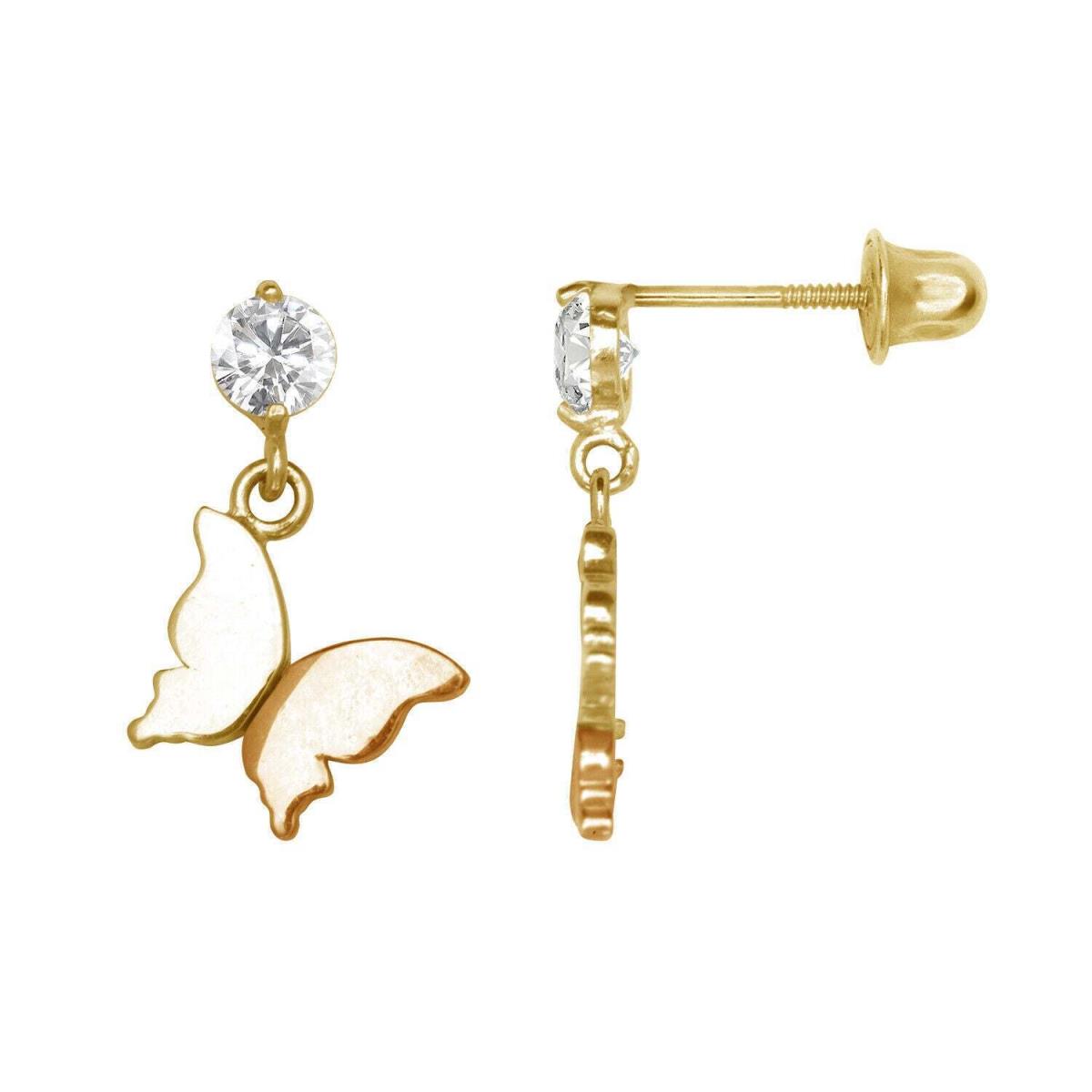 Swarovski 14k Yellow or White Gold Dangle Butterfly CZ Stud Earrings