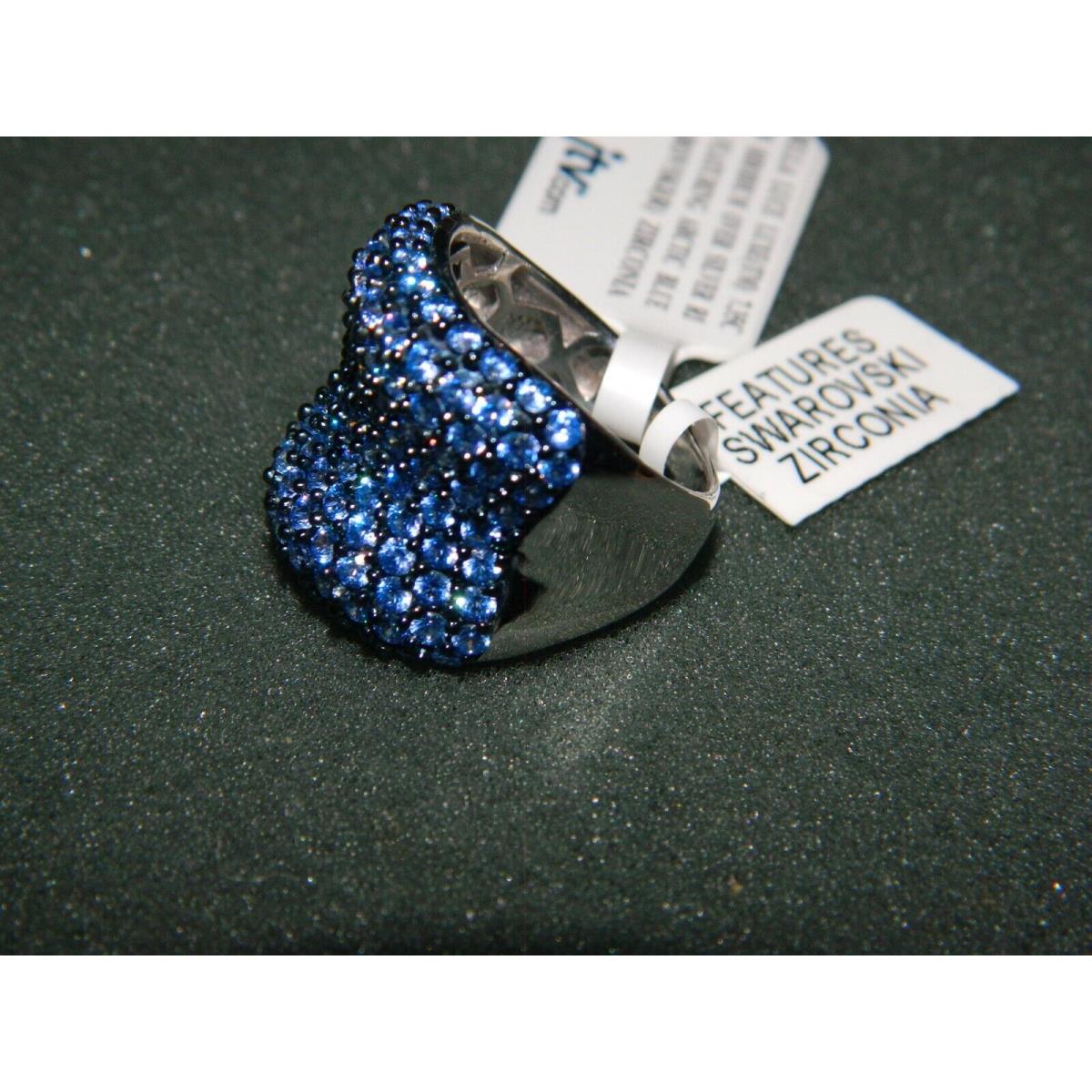 Jtv Sterling Silver Blue Swarovski Zirconia Cluster Cocktail Ring Size 8 639