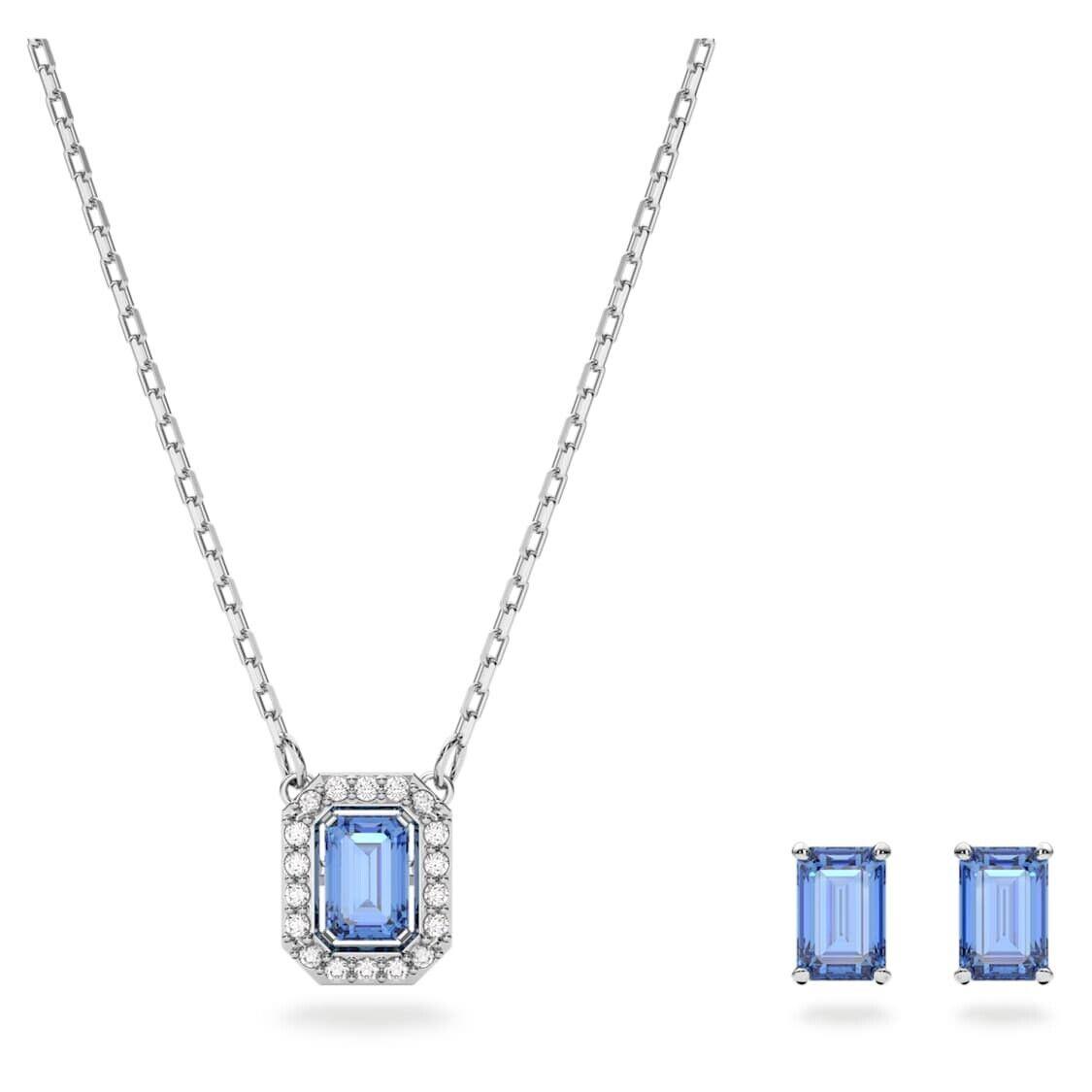 Swarovski Una Set Octagon Cut Blue Rhodium Plated 5648982 5641171