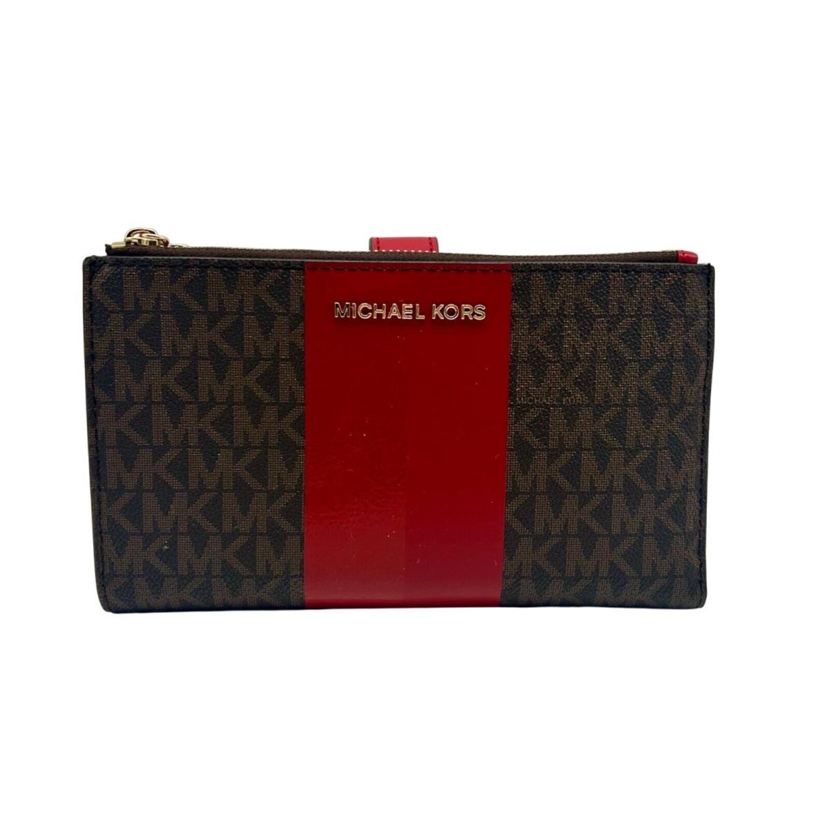 Michael Kors Logo Jet Set Crimson Double Zip Wristlet