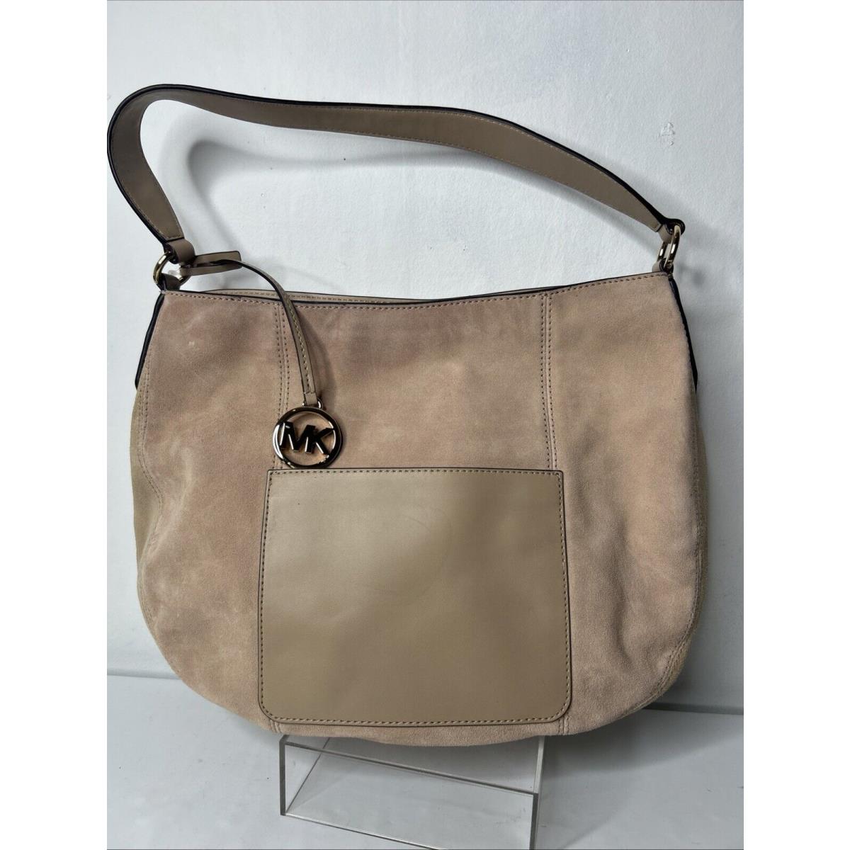 Michael Kors Leather Brooke Hobo Shoulder Bag Beige Tan