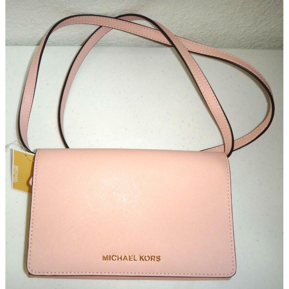 Michael Kors Jet Set MK Convertible Cross-body Clutch Bag Wallet Blush Saffiano