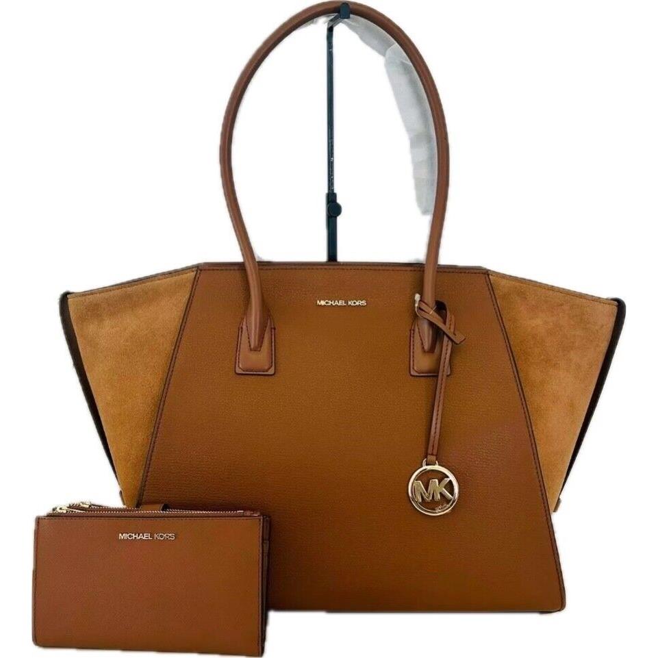 Michael Kors Avril Extra Large Leather Suede Tote Bag + Wallet Set