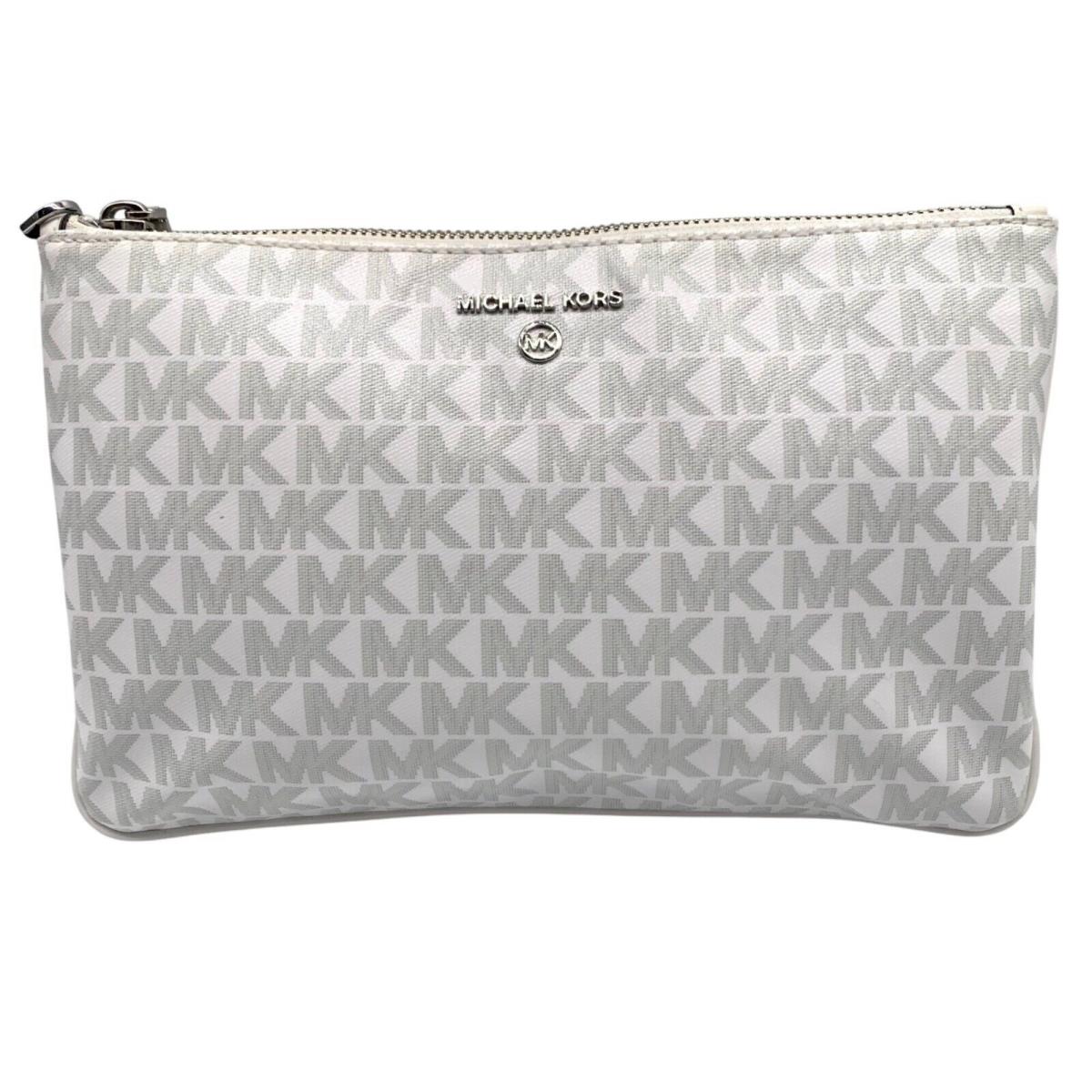 Michael Kors Leather Logo Jet Set Charm Optic White Top Zip Wristlet