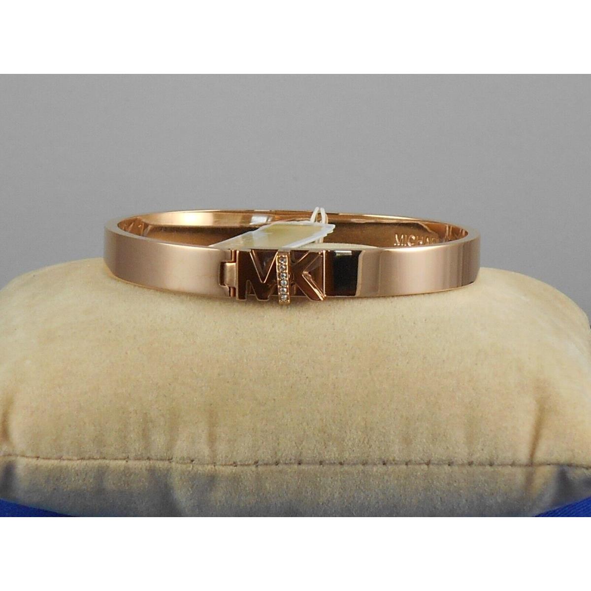 Michael Kors Rose Goldtone Hardware MK Logo Turnlock Hinged Bangle Bracelet