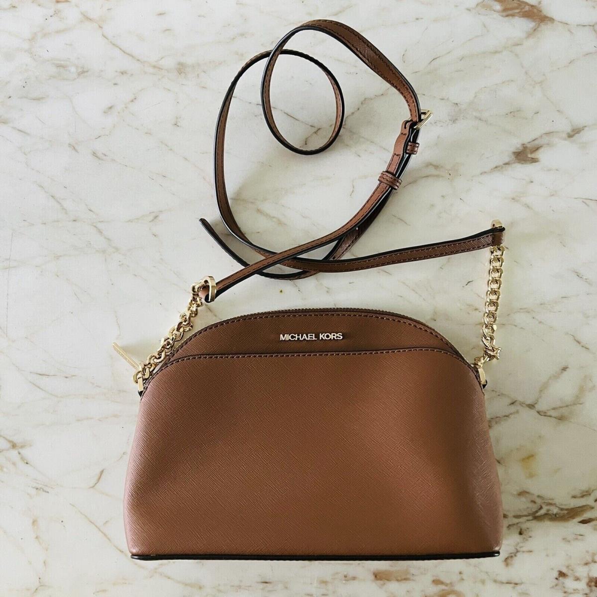Michael Kors Jet Set Travel Luggage Brown Leather Dome Crossbody Bag