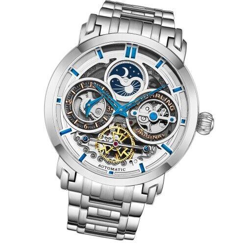 Stuhrling 371B 01 Luciano Automatic Skeleton Dual Time Am/pm Bracelet Mens Watch