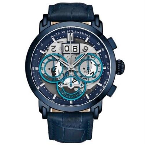 Stuhrling 392 02 Monaco Chronograph Date Blue Leather Mens Watch - Blue Dial, Blue Band