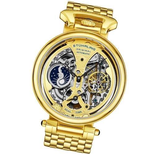 Stuhrling 4003 2 Legacy Automatic Dual Time Am/pm Skeleton Mens Watch
