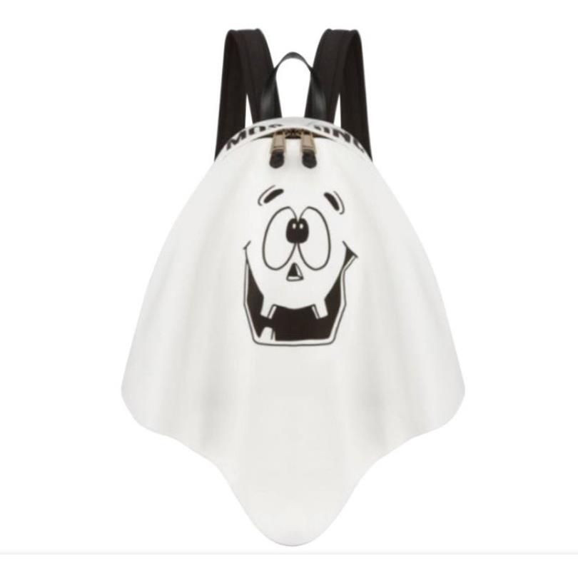 SS20 Moschino Couture Jeremy Scott White Pumpkin Face Ghost Backpack Trick/chic