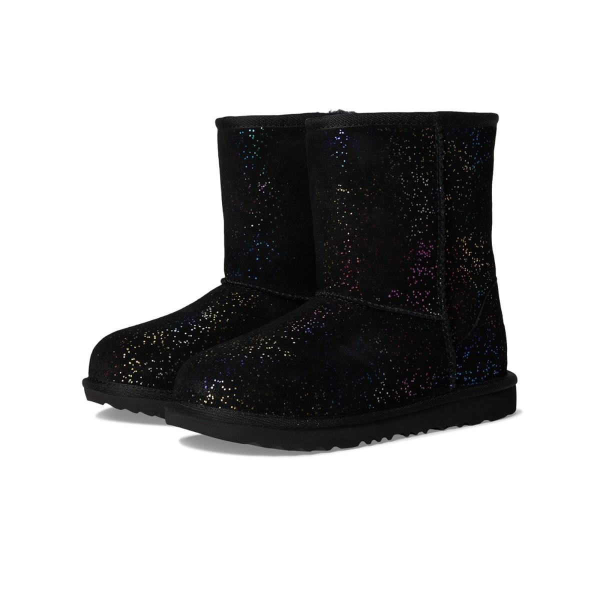 Girl`s Boots Ugg Kids Classic II II Shimmer Sky Little Kid/big Kid Black/Rainbow Metallic