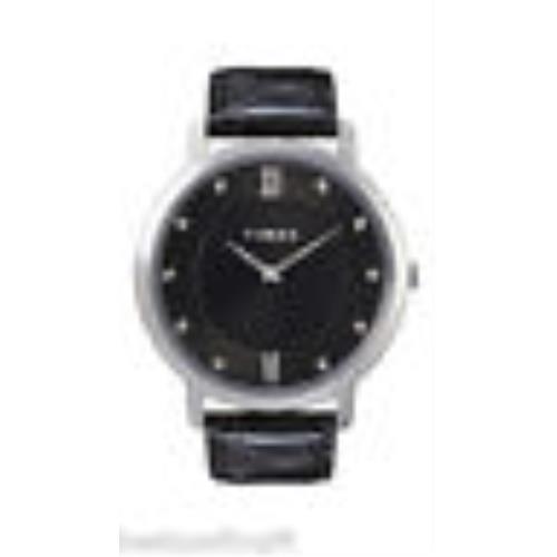 Timex Black Leather Diamond Black Dial Men`s WATCH-T2M755