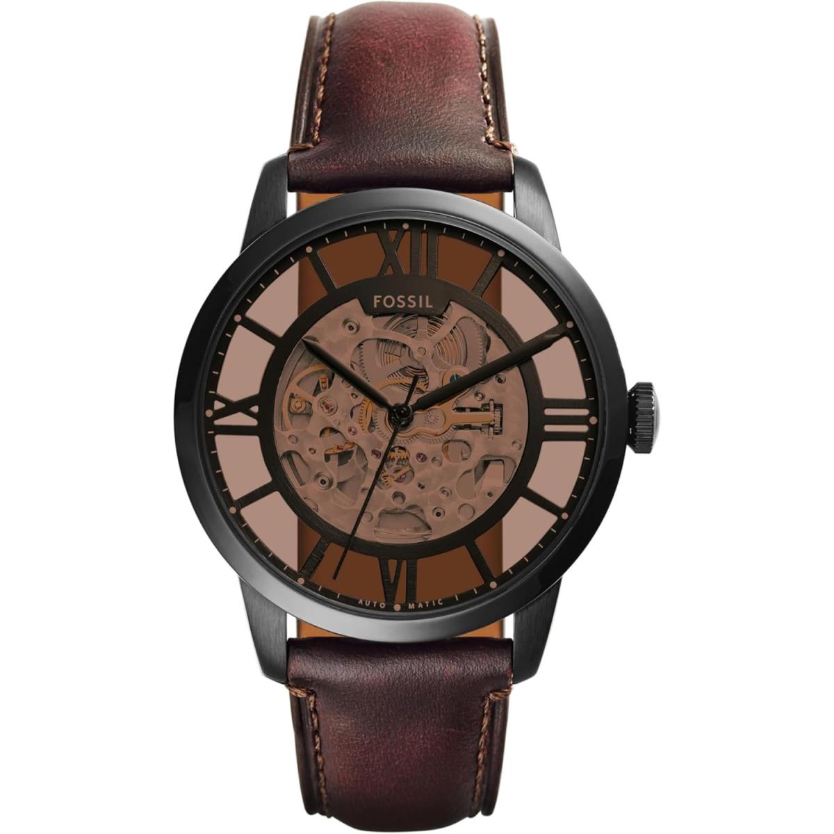 Fossil Townsman Men`s Automatic Watch with Mechanical Movement and Skeleton Dial Black/Cognac