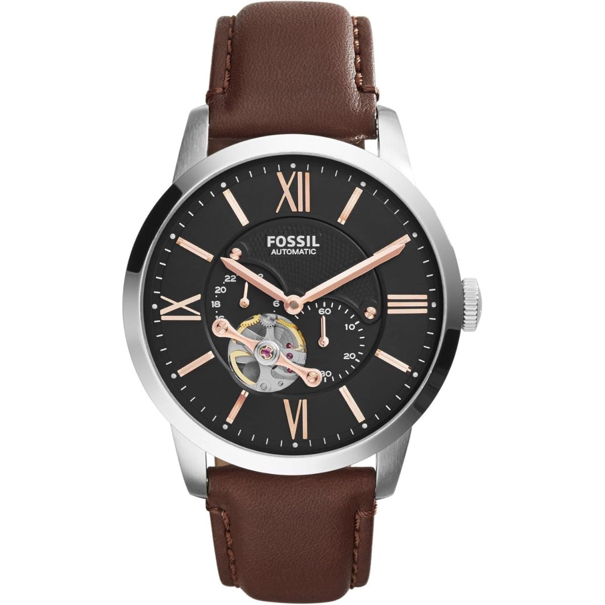 Fossil Townsman Men`s Automatic Watch with Mechanical Movement and Skeleton Dial Silver-Tone