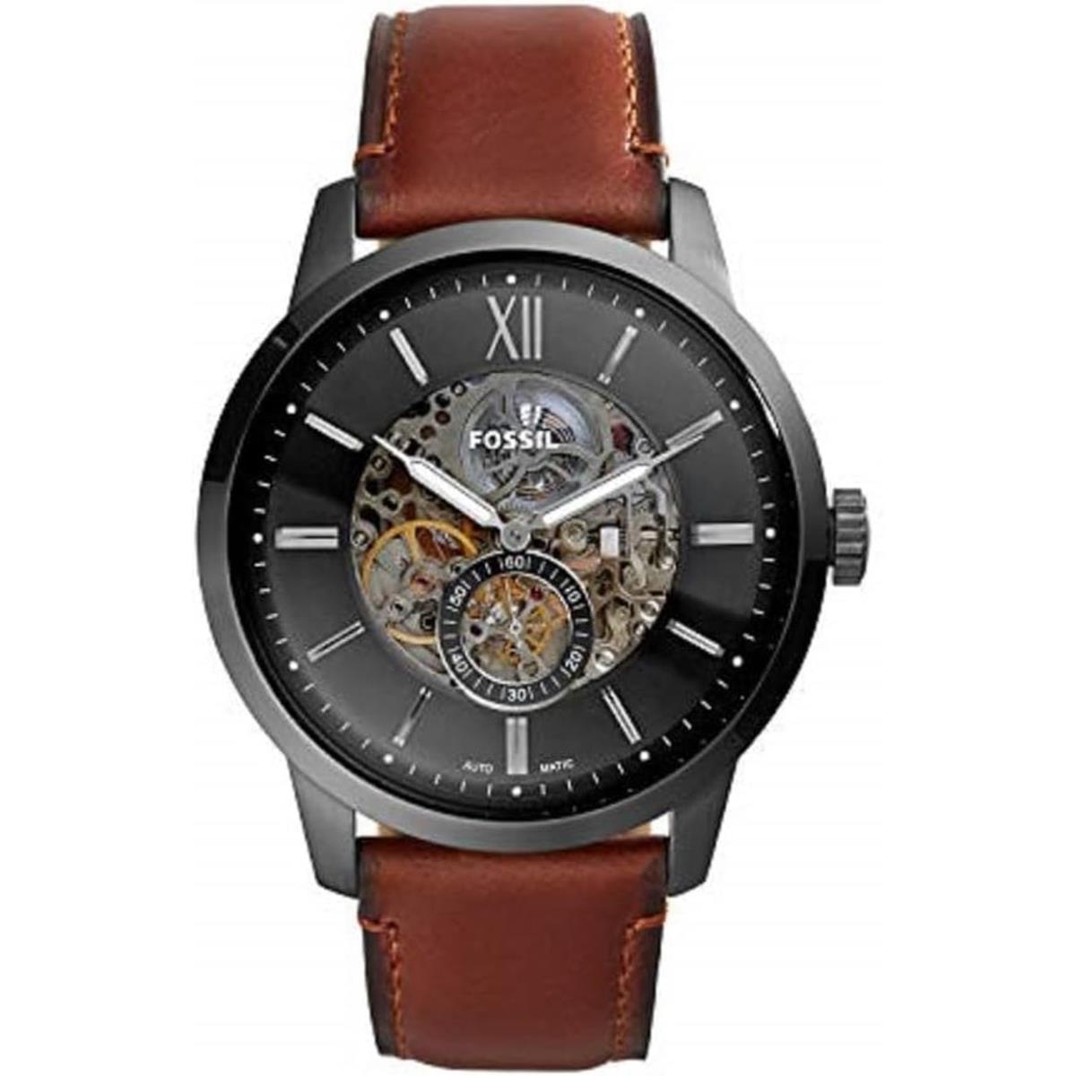 Fossil Townsman Men`s Automatic Watch with Mechanical Movement and Skeleton Dial Smoke, Brown