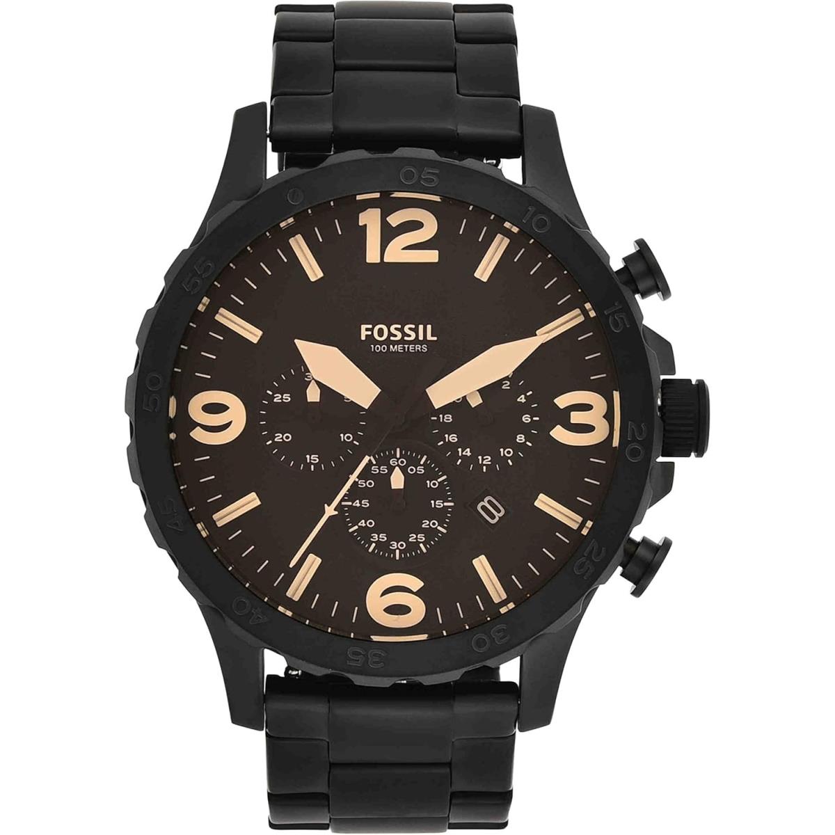 Fossil Nate Men`s Watch with Oversized Chronograph Watch Dial and Stainless Stee Black/Brown