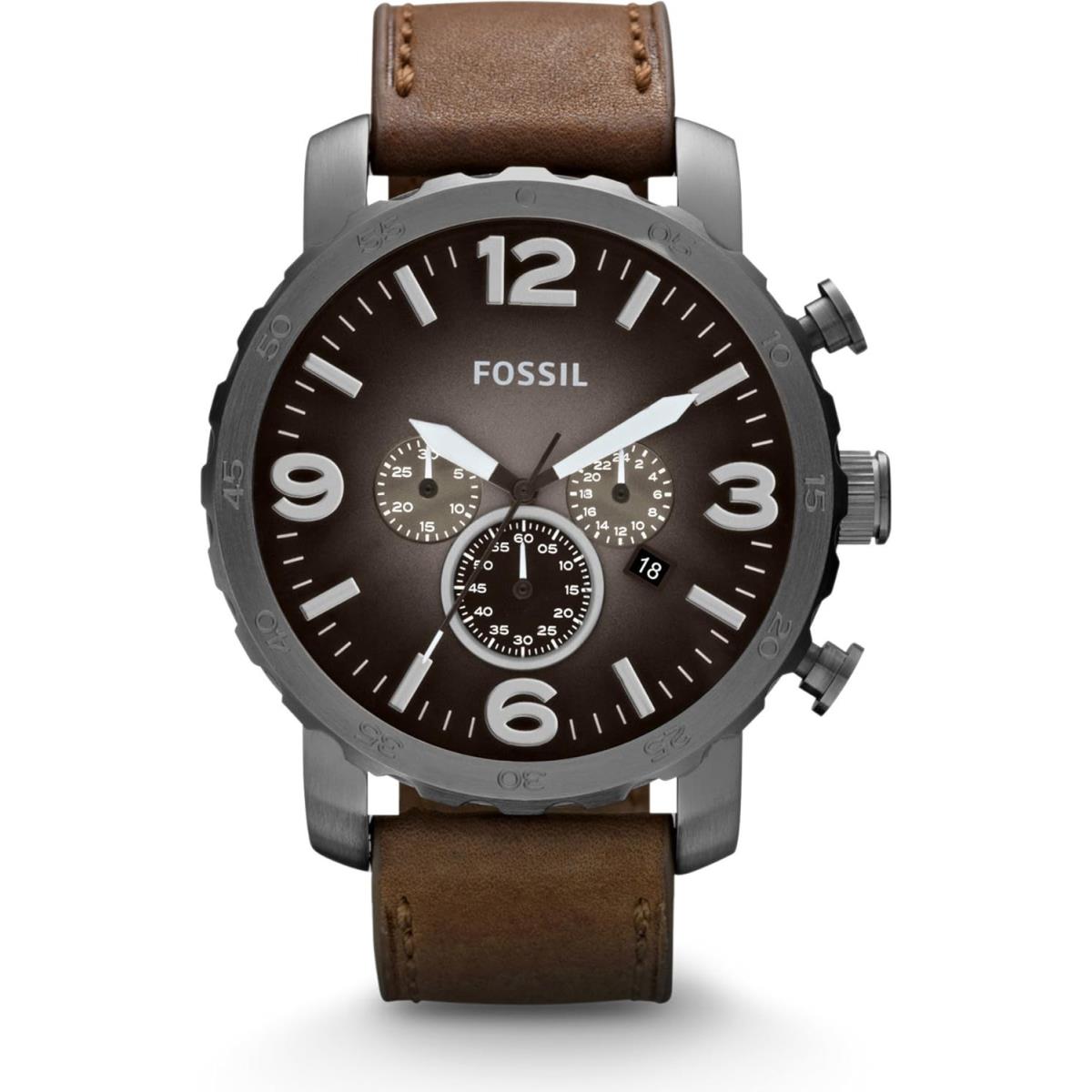 Fossil Nate Men`s Watch with Oversized Chronograph Watch Dial and Stainless Stee Smoke/Brown