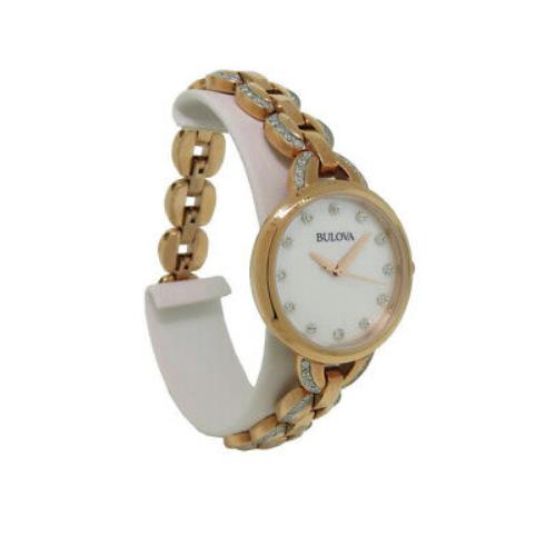 Bulova 98L207 Women`s Round Analog Mother of Pearl Clear Stone Stainless Watch