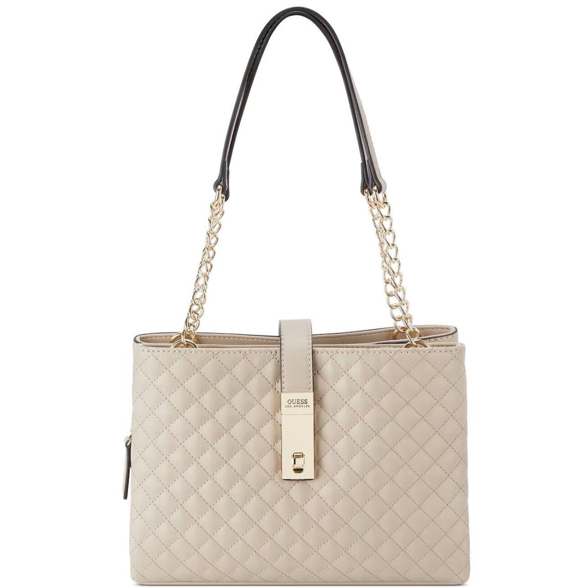 Guess Women`s Cedar Beige Quilted Satchel Tote Bag Handbag - Linen