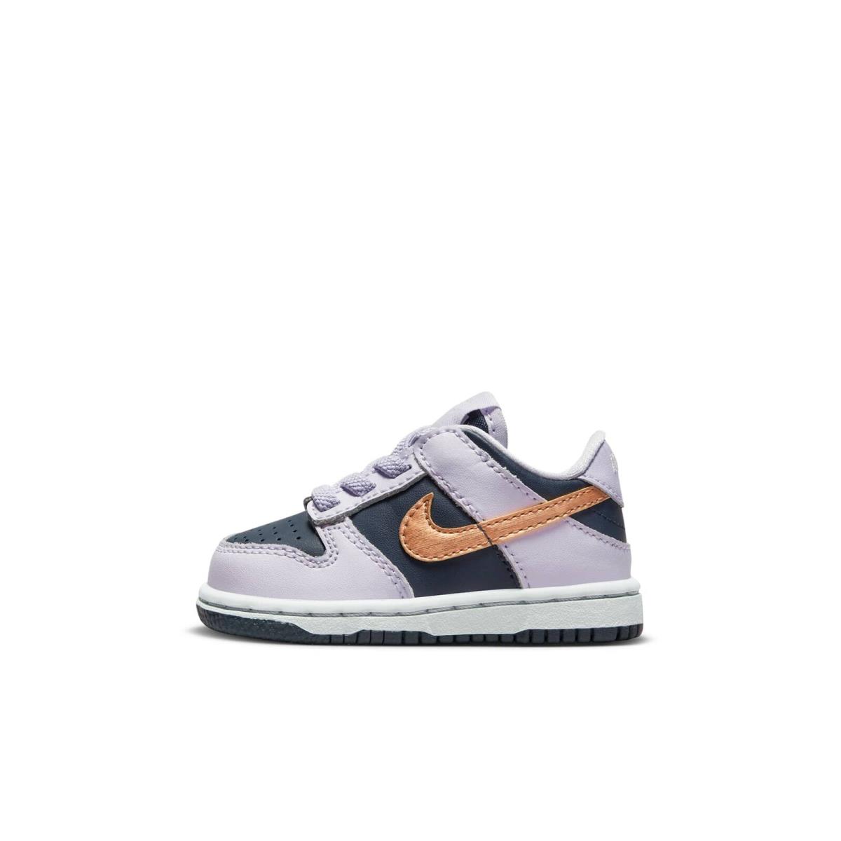 DX1665-400 Toddlers Nike Dunk Low SE `copper Swoosh` - Thunder Blue/Barely Grape/Violet Frost/Metallic Copper