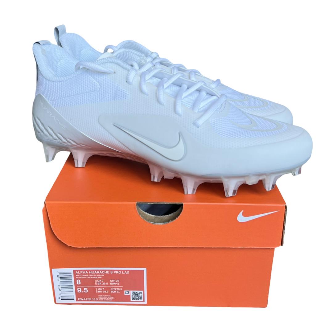 Nike Alpha Huarache 8 Pro Lax Size 7-13 Lacrosse Cleats White Silver CW4439-110 - White