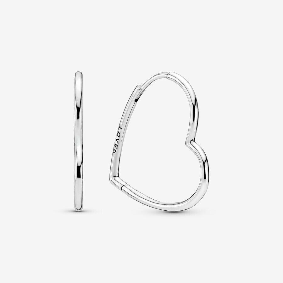 Pandora Moments 925 Silver Asymmetrical Heart Hoop Earrings 297822