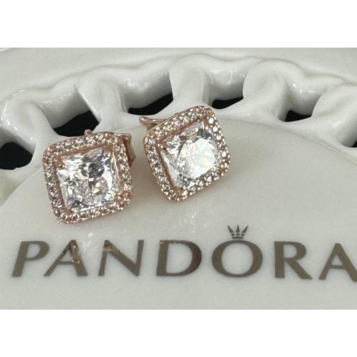 Pandora Rose Square Sparkle Halo Stud Earrings 280591CZ