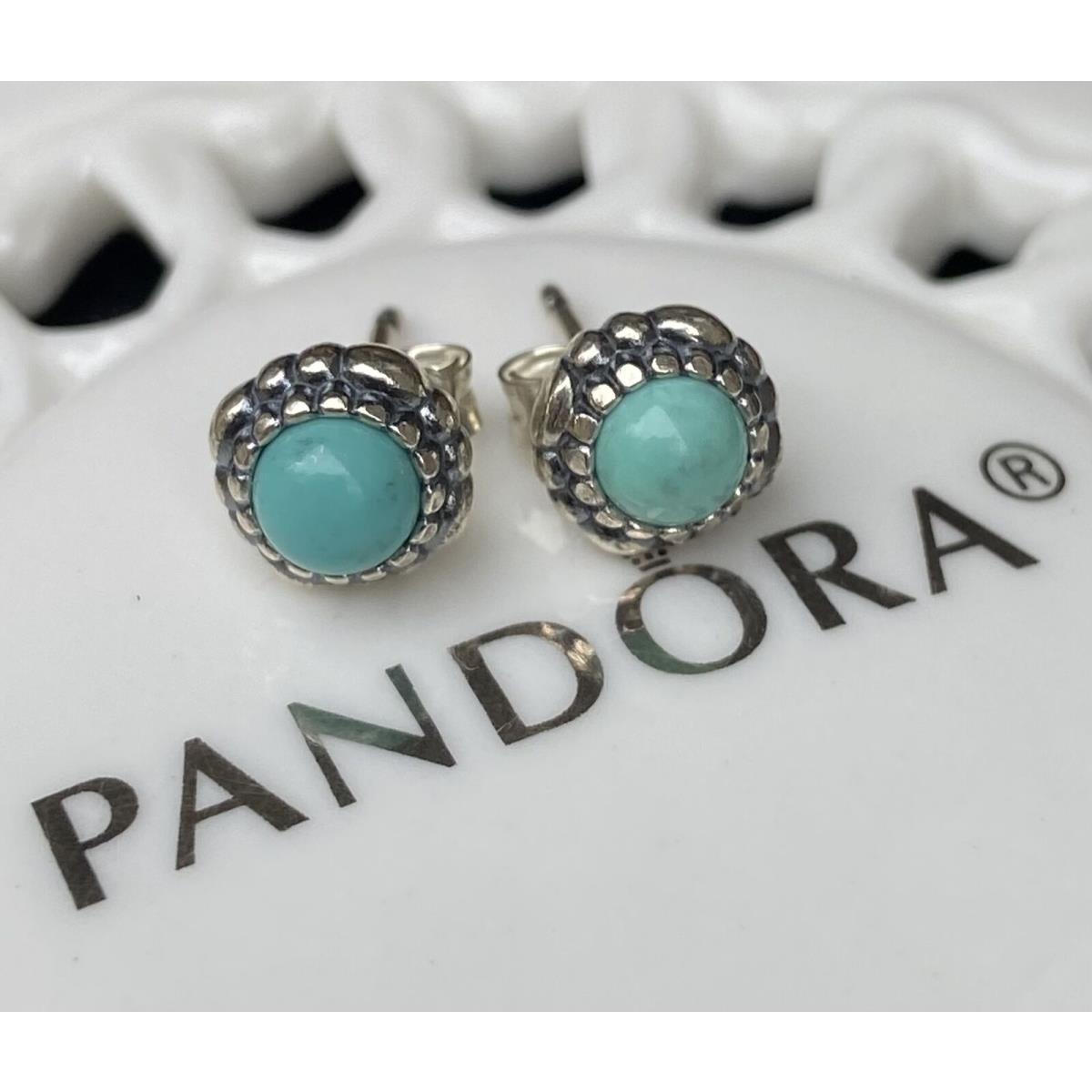 Pandora Turquoise December Birthday Bloom Stud Earrings 290543