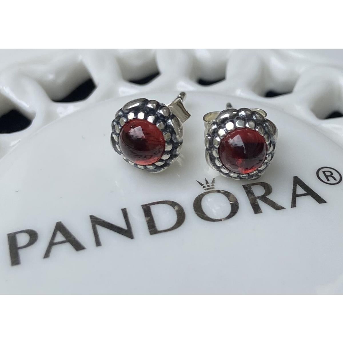 Pandora Garnet January Birthday Bloom Stud Earrings 290543GA