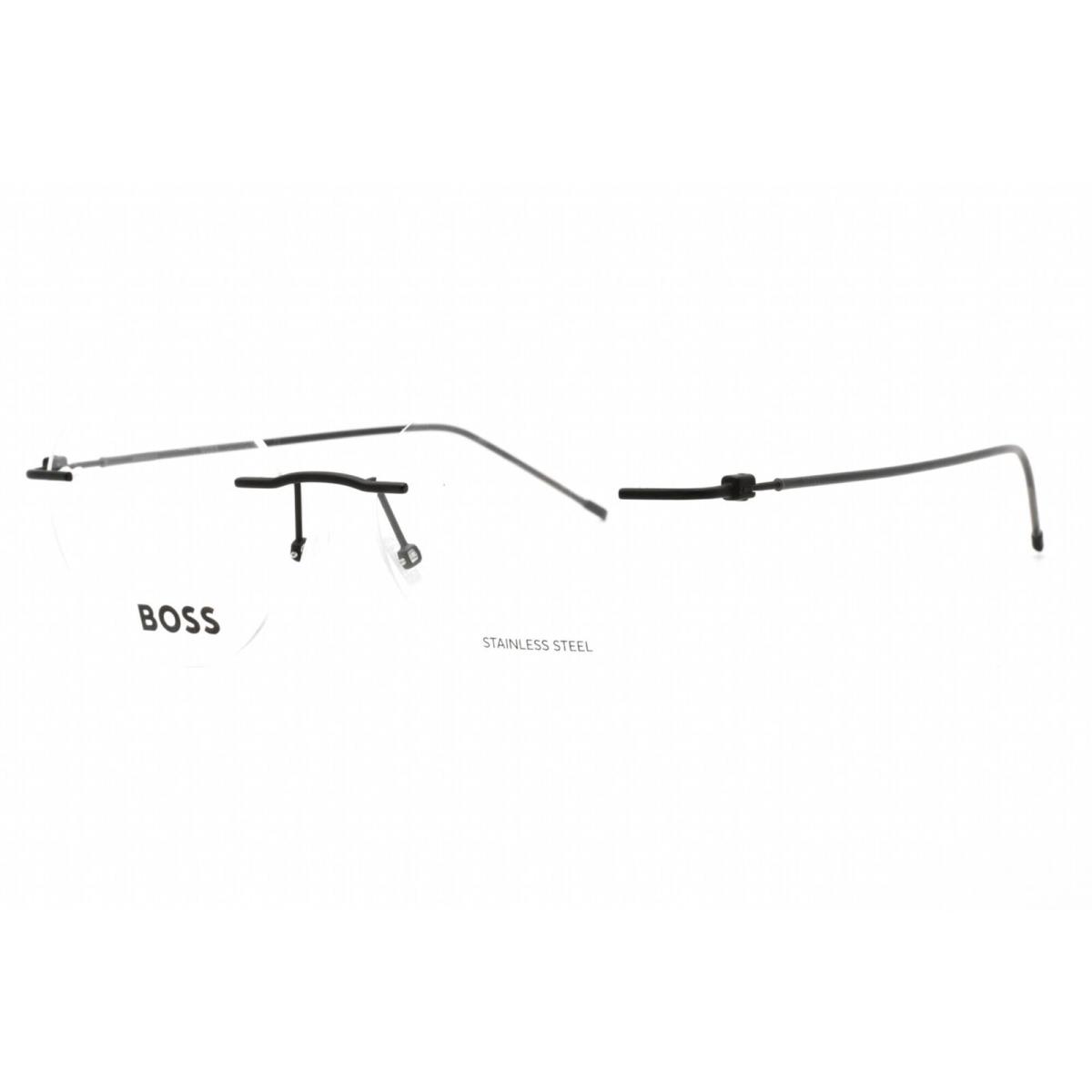 Hugo Boss Men`s Eyeglasses Matte Black Round Rimless Frame Boss 1422 0003 00