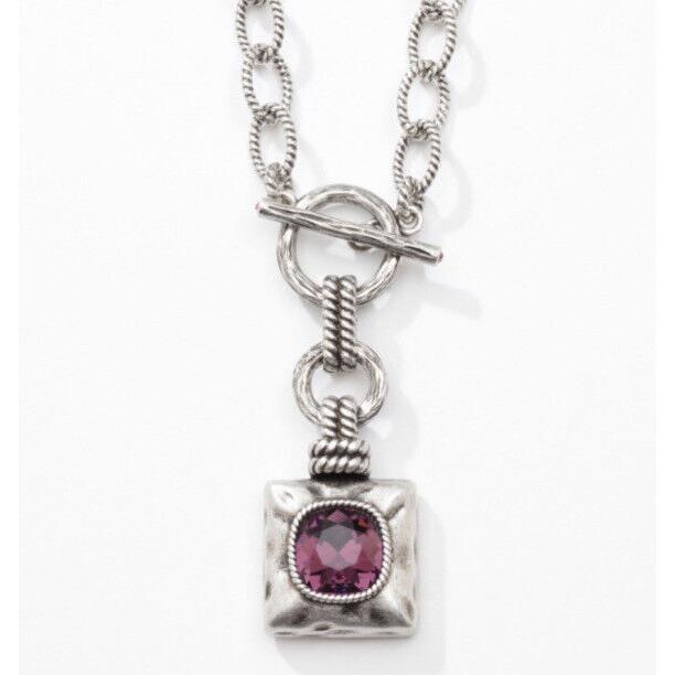 Swarovski Touchstone Crystal Necklace Purple Oxidized Silver 15-18 Condition