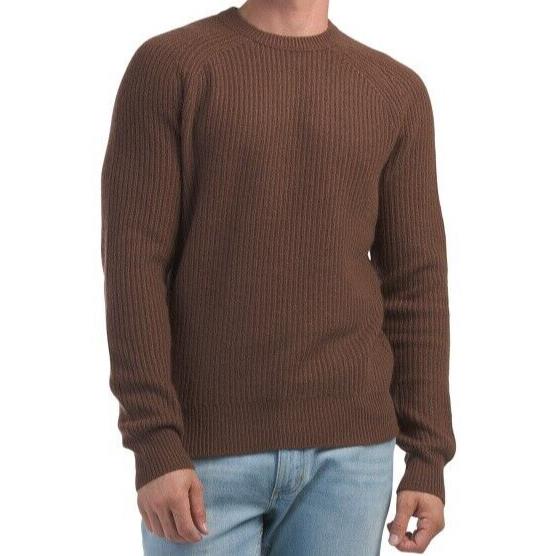Rag Bone Paul Crew Sweater Brown Fishermen Ribbed Knit Pure Cashmere M NWT$465