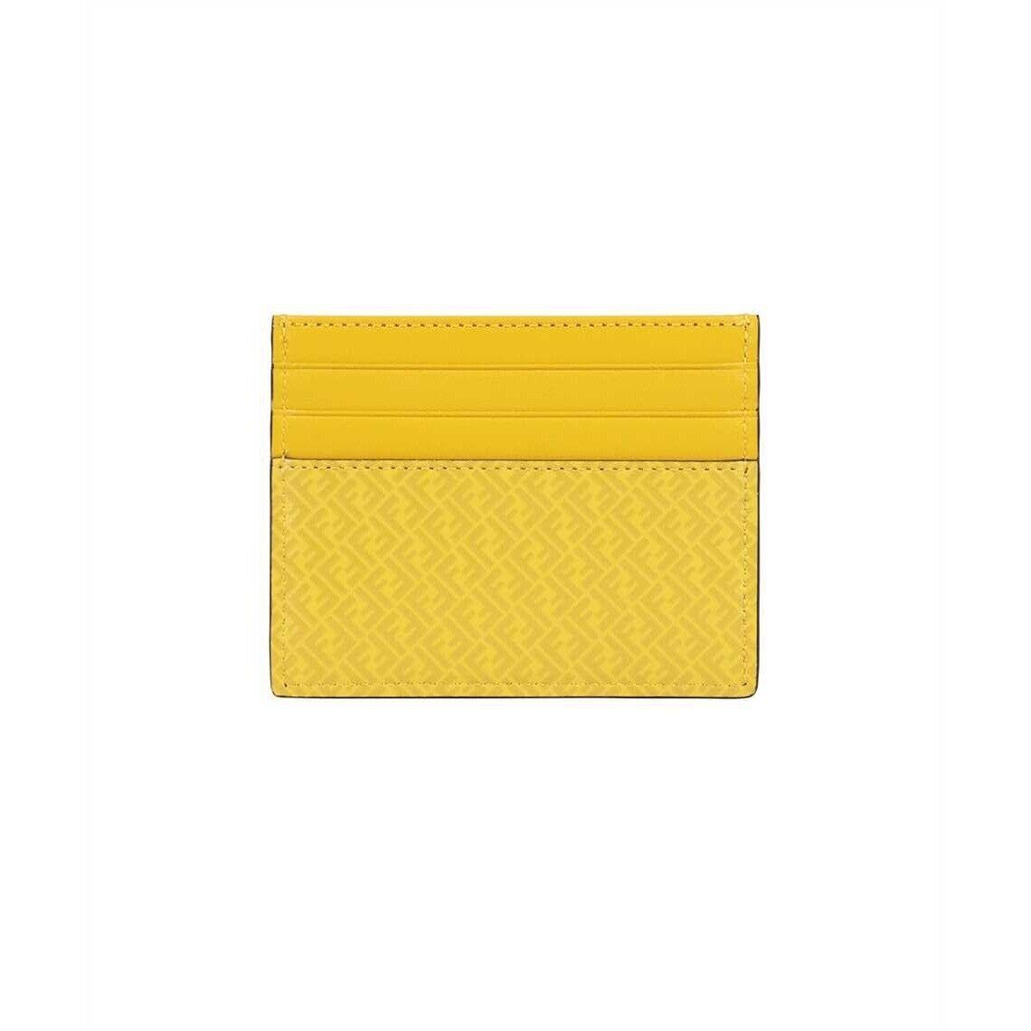 Fendi FF Logo Print Sunflower Yellow Leather Card Case Wallet