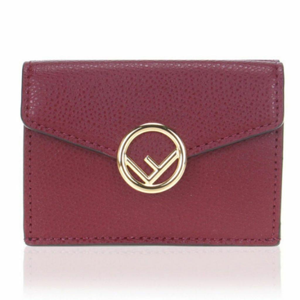 Fendi Calf Leather F Logo Barola Red Micro Trifold Wallet