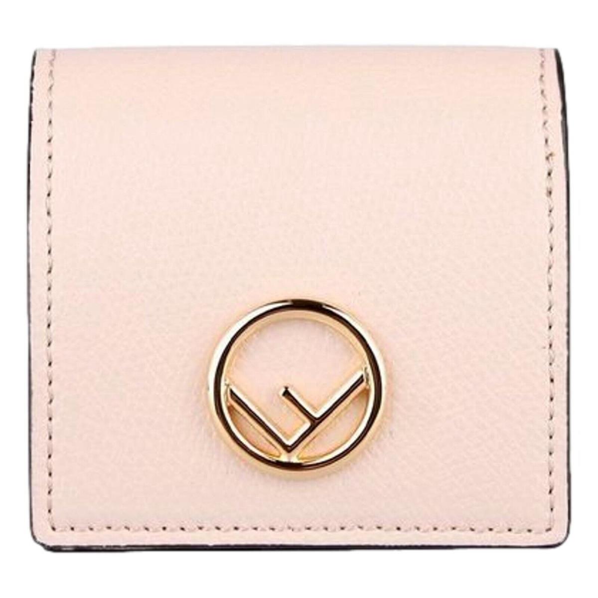 Fendi Calf Leather F Logo Poudre Pink Leather Coin Case Wallet