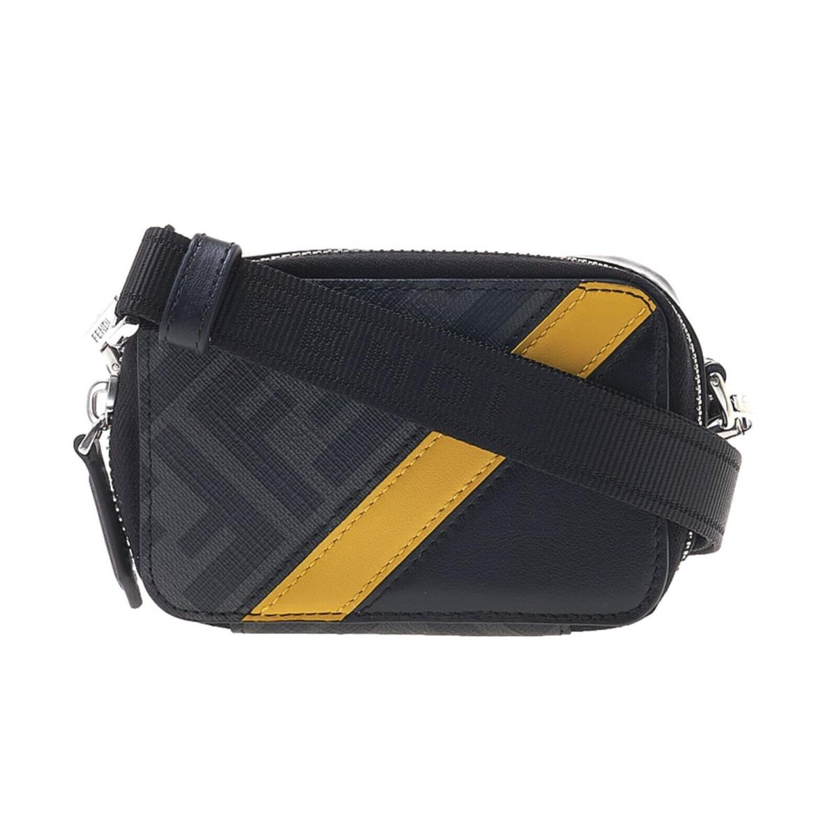 Fendi FF Diagonal Stripe Black Mini Camera Crossbody Bag 7M0344