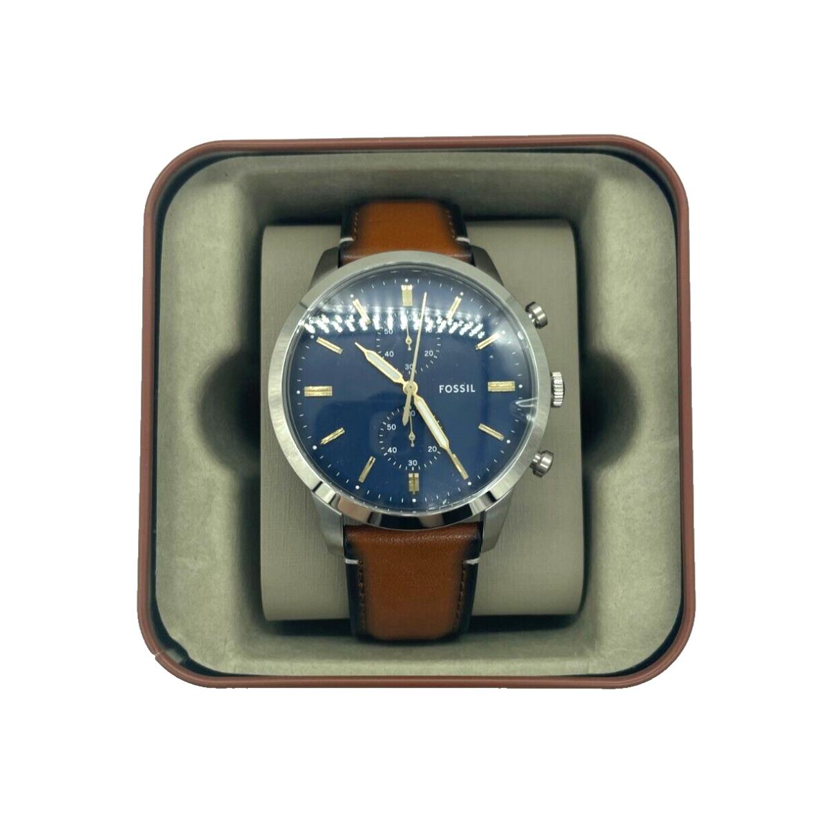 Fossil Townsman Chronograph Watch Silver Leather Strap Luggage Brown