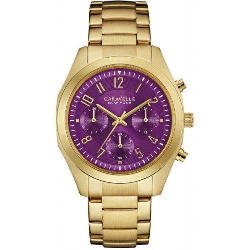 Caravelle York 44L200 Gold Tone Purple Dial Chronograph Watch