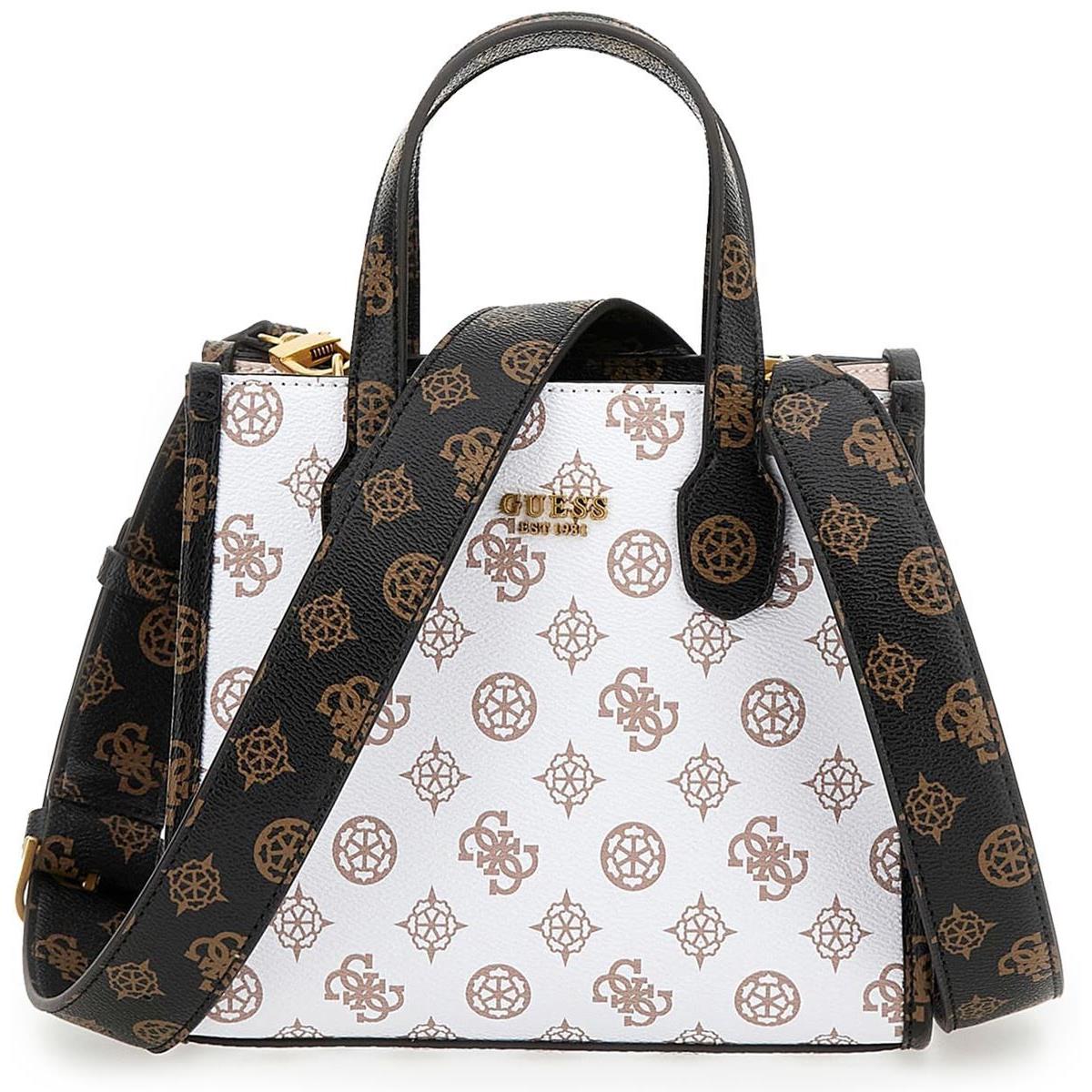 Guess Silvana Compartment Mini Logo Tote Womens Bag In White Multi