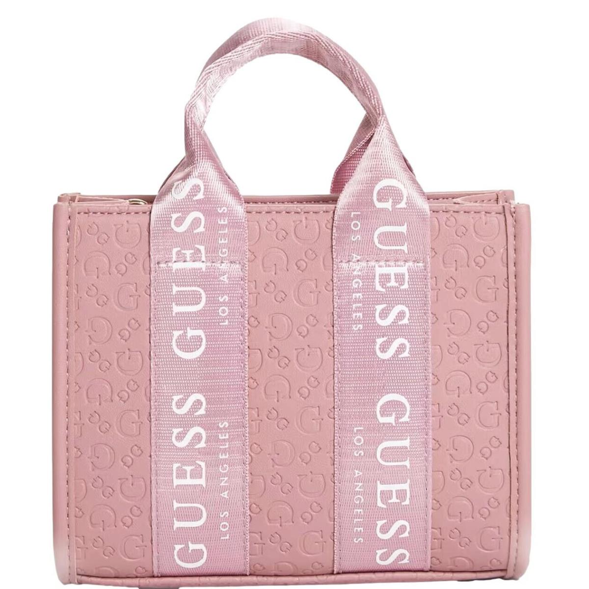 Guess Logo Embossed Mini Tote Chain Strap Crossbody Bag Handbag - Rose Pink