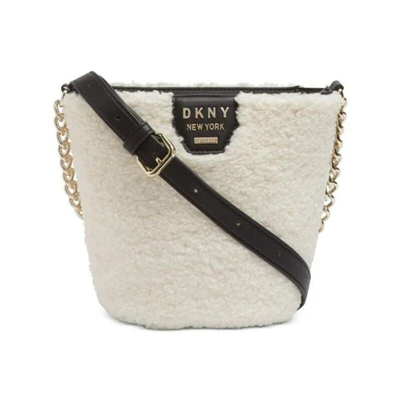Dkny Ivory Black Sherpa Crossbody Bag Gold Hardware Black Leather