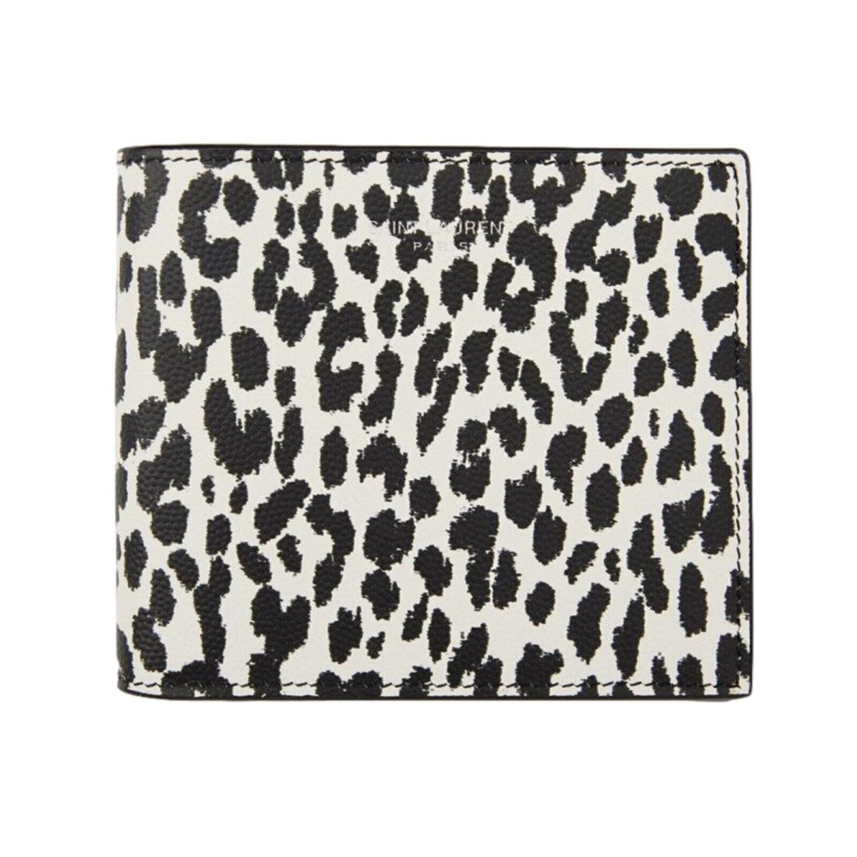 Saint Laurent Babycat Leopard Print Black and White Leather Bifold Wallet