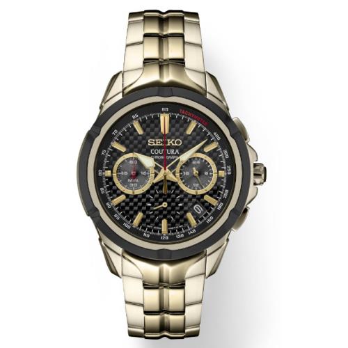 Seiko Coutura Quartz Chronograph Black Dial and Gold Bracelet Men`s Watch SSB440