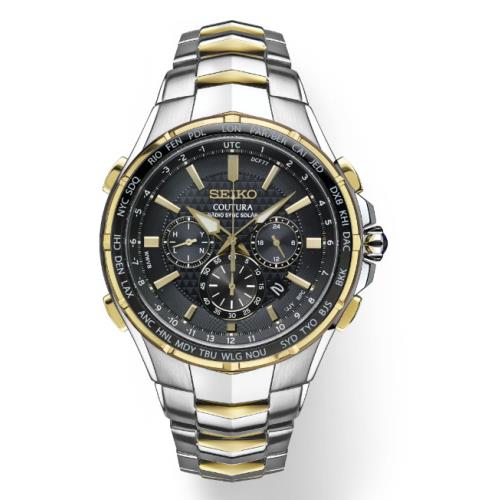 Seiko Coutura Radio Sync Solar Chronograph Black Dial and Bracelet Watch SSG010