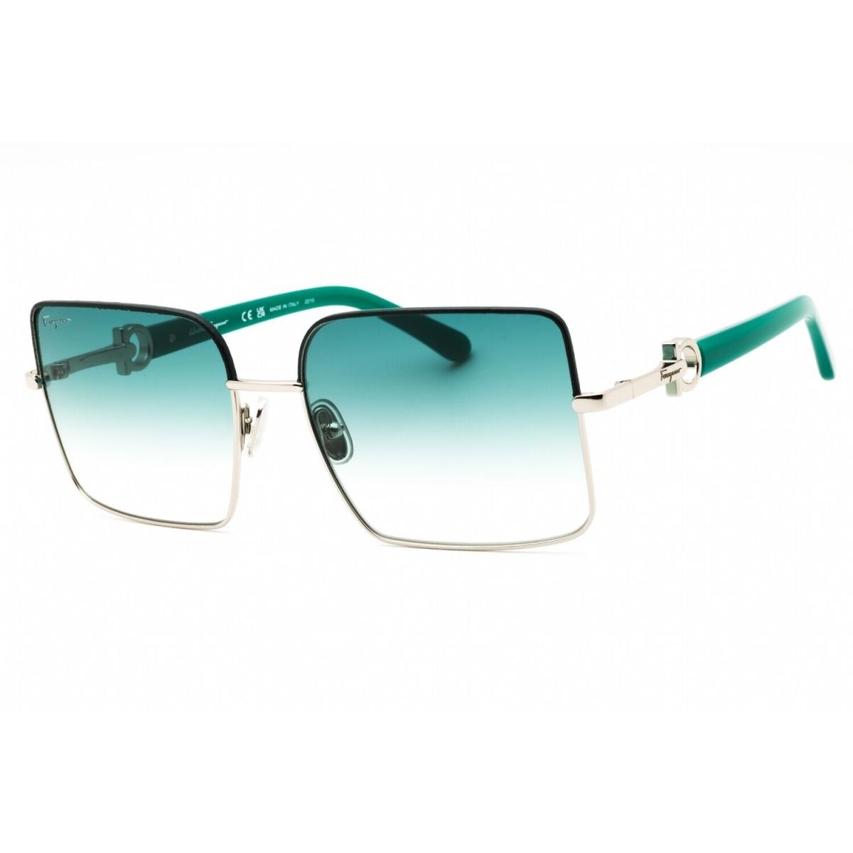 Salvatore Ferragamo SF302SL 047 Sunglasses Silver Green Frame Green Gradient